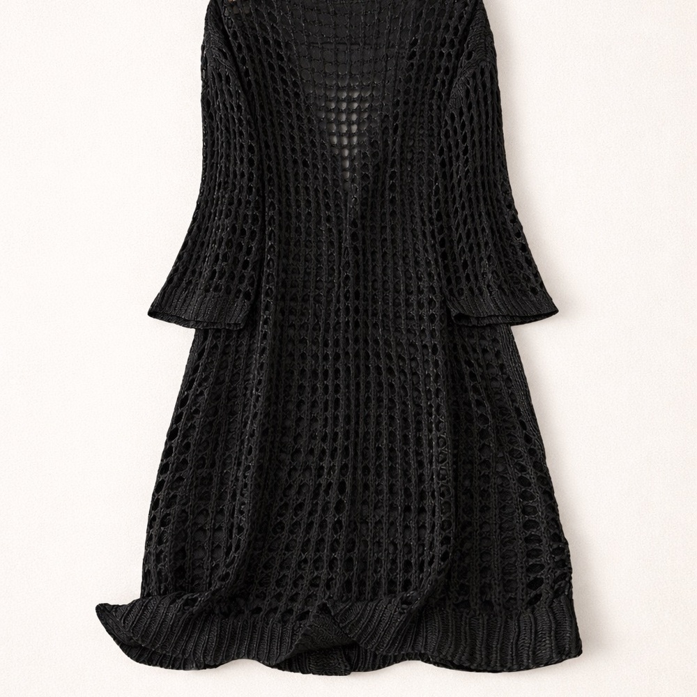 🖤 Black Open Knit Duster Cardigan – Sheer Mesh – Size Small